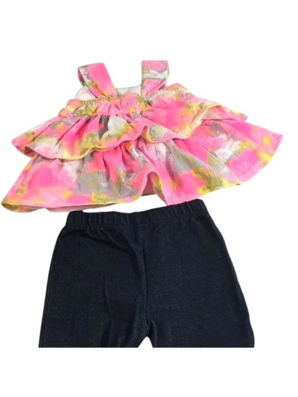 Little Lass Baby Short Set Multicolored Tye Dye Ruffles Floral Matching Headband